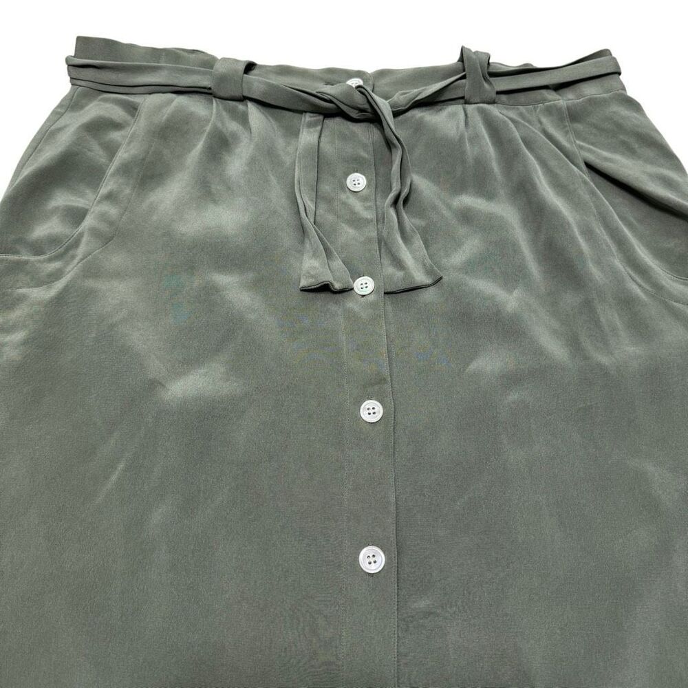 Vintage Silk Sage Green Belted Button Down Skirt XL - Picture 2 of 8